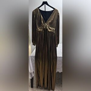 Shein Curve 0XL Metallic Bronze Maxi Dress Long Sleeve Formal